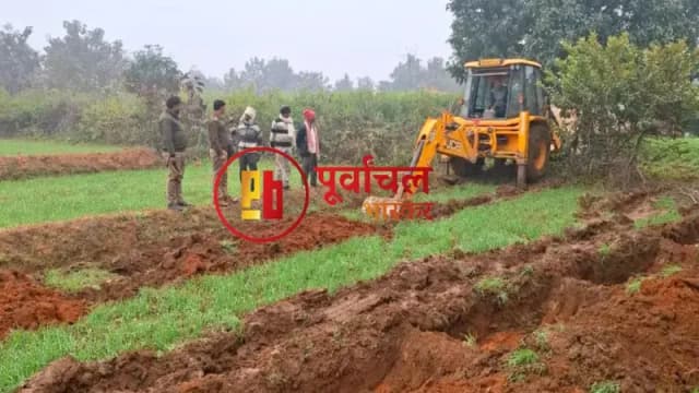 Chandauli News: वन भूमि पर हुये अवैध खेती पर चला जेसीबी, वन विभाग नष्ट की गई गेहूं सरसों की फसल.
