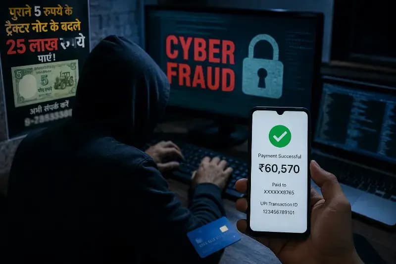 Chandauli News: फेसबुक के झांसे में आकर युवक से 60 हजार की ठगी, 5 रुपये के नोट के बदले 25 लाख का लालच.
