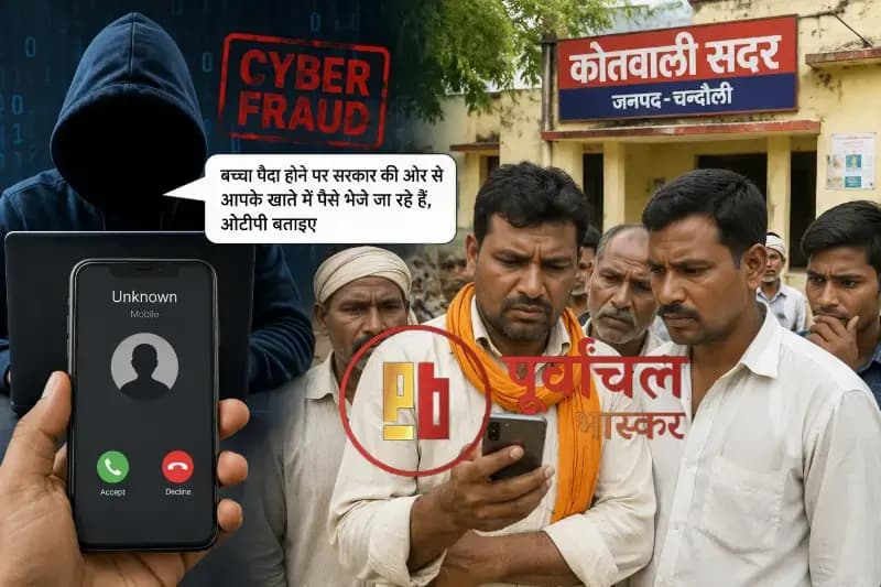 Chandauli News: 'बच्चा होने पर पैसा मिलेगा' का झांसा देकर साइबर ठगी, ओटीपी लेते ही कई खातों से उड़ाए हजारों रुपये.
