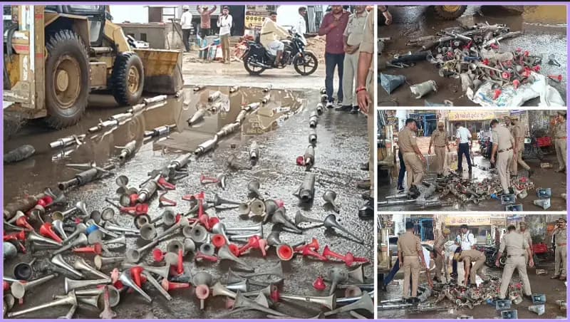 Sonbhadra News: पुलिस का बड़ा अभियान, 620 मॉडिफाइड साइलेंसर, प्रेशर हॉर्न और हूटर किए नष्ट.
