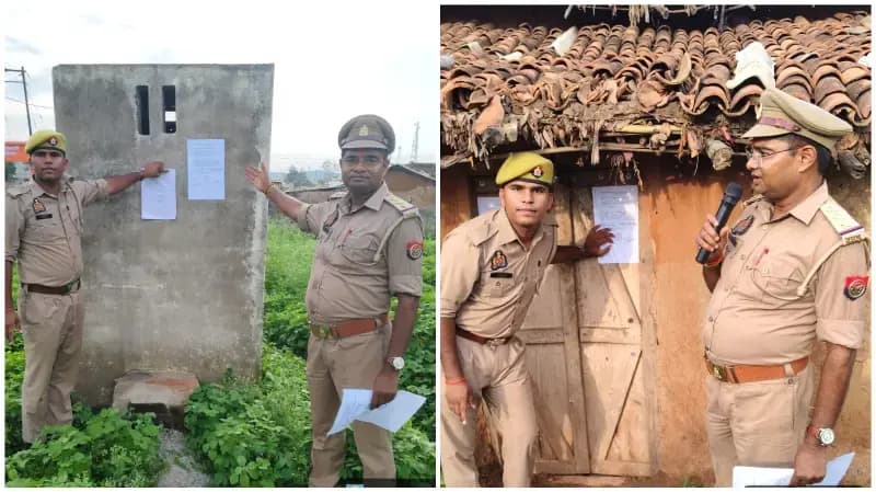 Sonbhadra News: पुलिस ने फरार अभियुक्त के खिलाफ की कुर्की उद्घोषणा की कार्रवाई, मकान पर चस्पा किया नोटिस.