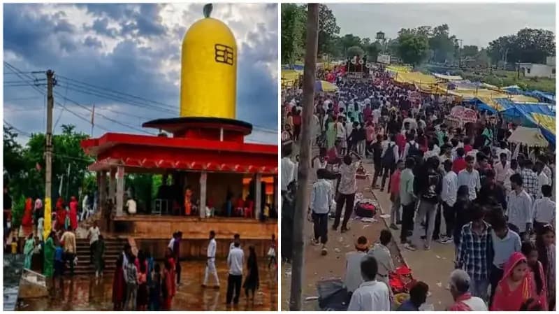 Sonbhadra News: सावन के पहले सोमवार को शिवालयों में उमड़ी भक्तों की भीड़.
