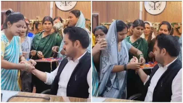 Sonbhadra News: स्वयं सहायता समूह की महिलाओं ने बनाई राखियां, डीएम को बांधी राखी.