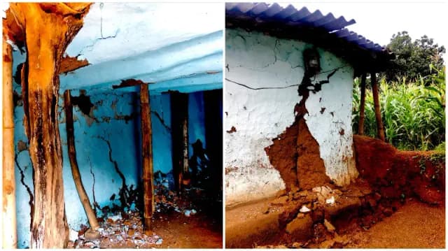 Sonbhadra News: लगातार बारिश में मकान धंसा, बाल-बाल बचा परिवार.
