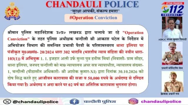 Chandauli News : पत्नी की हत्या के मामले में पति को उम्रकैद, 50 हजार रुपये का जुर्माना.
