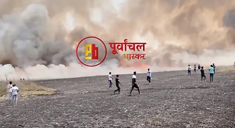 Chandauli News: भीषण आग से डेढ़ सौ बीघा गेहूं की फसल जलकर खाक.
