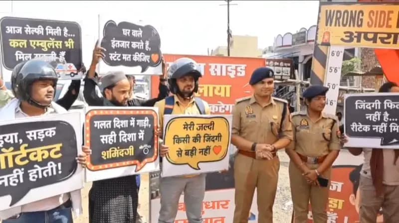 Sonbhadra News: रॉन्ग साइड ड्राइविंग रोकने को सोनभद्र पुलिस की अनोखी पहल, सेल्फी स्टेशन बनाकर लोगों को किया जागरूक.