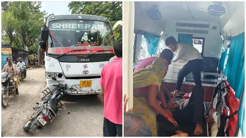 Sonbhadra News: तेज रफ्तार बस का कहर, बाइक सवार युवक गंभीर घायल.