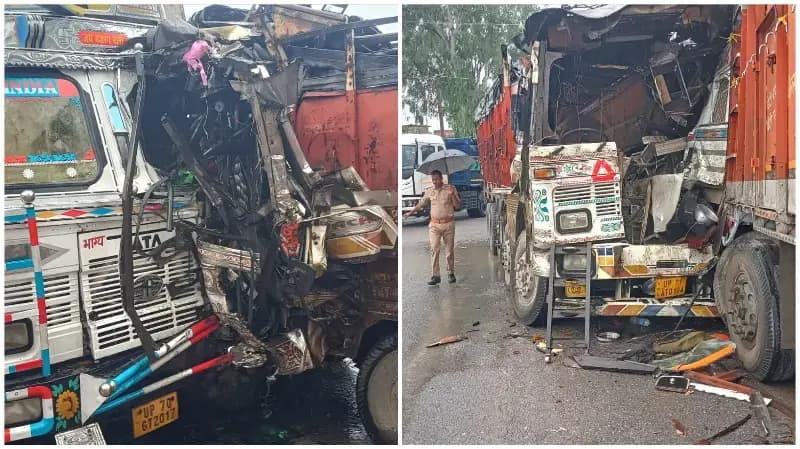 Sonbhadra News: बभनी-अंबिकापुर मार्ग पर दो ट्रकों की आमने-सामने भिड़ंत, चालक घायल.