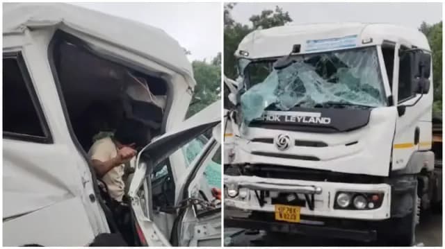 Sonbhadra News: खाड़पाथर मोड़ पर ट्रक-ट्रेलर की भीषण भिड़ंत, केबिन में फंसा चालक बाल-बाल बचा.