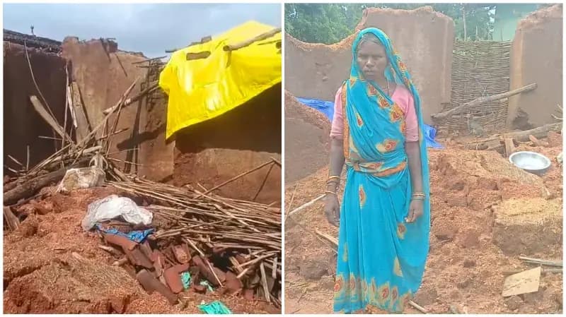 Sonbhadra News: भारी बारिश में विधवा राजकली का कच्चा मकान ढहा, सिर छिपाने को छत तक नहीं; आवास की लगाई गुहार.